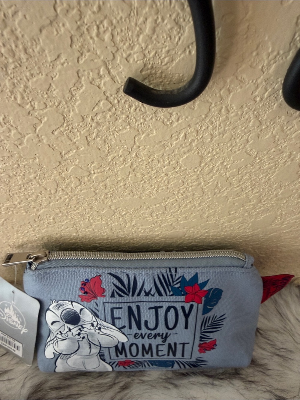 Disney Gray-Blue Stitch "Enjoy Every Moment" Canvas Cosmetic Pouch - Picture 5 of 12